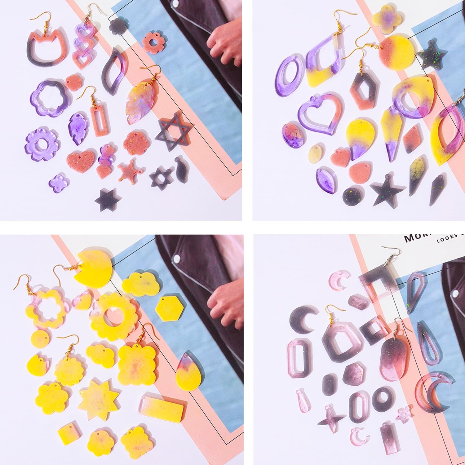 104Pcs Geometric Resin Earring Molds Kit, Flower Shaped Earrings Silicone Mol…