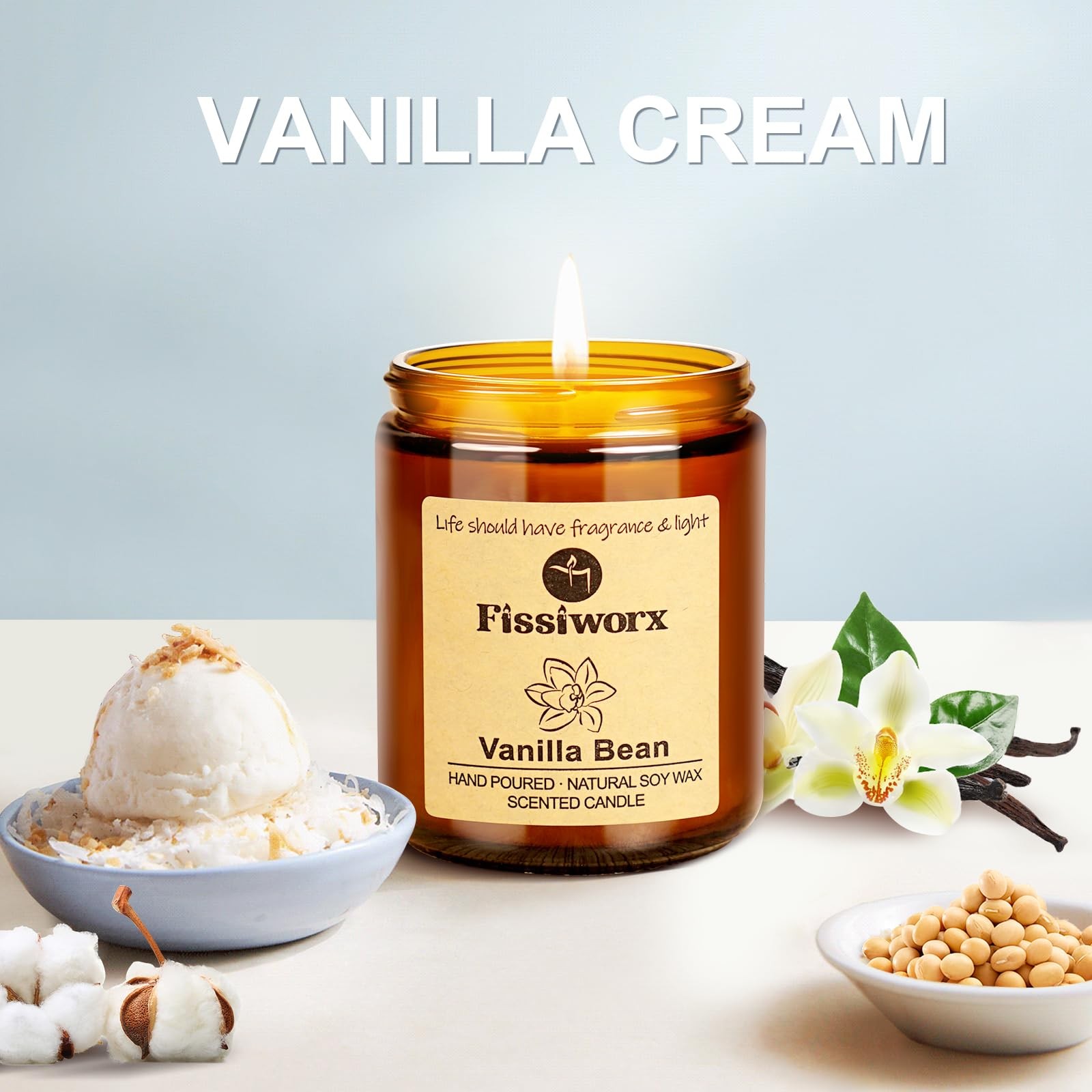 Fissiworx Vanilla Scented Candle Set 2 Pack, for Home 2