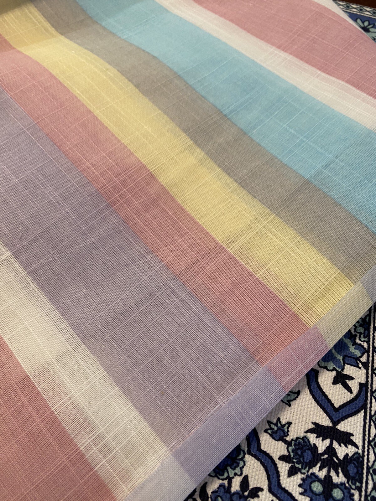 VTG WIDE Pastel Stripe Purple Yellow Pink Cotton Fabric Linen Texture 58″W BTY