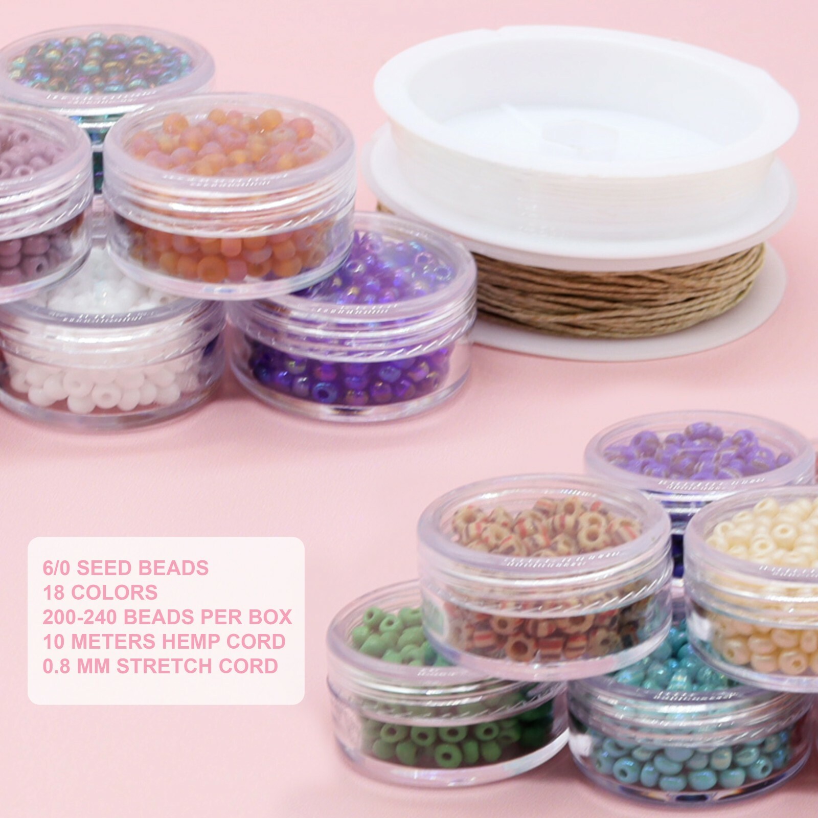Fun-Weevz 6/0 Glass Seed Beads for Jewelry 18 Colors Glass Mini Beads for Adults