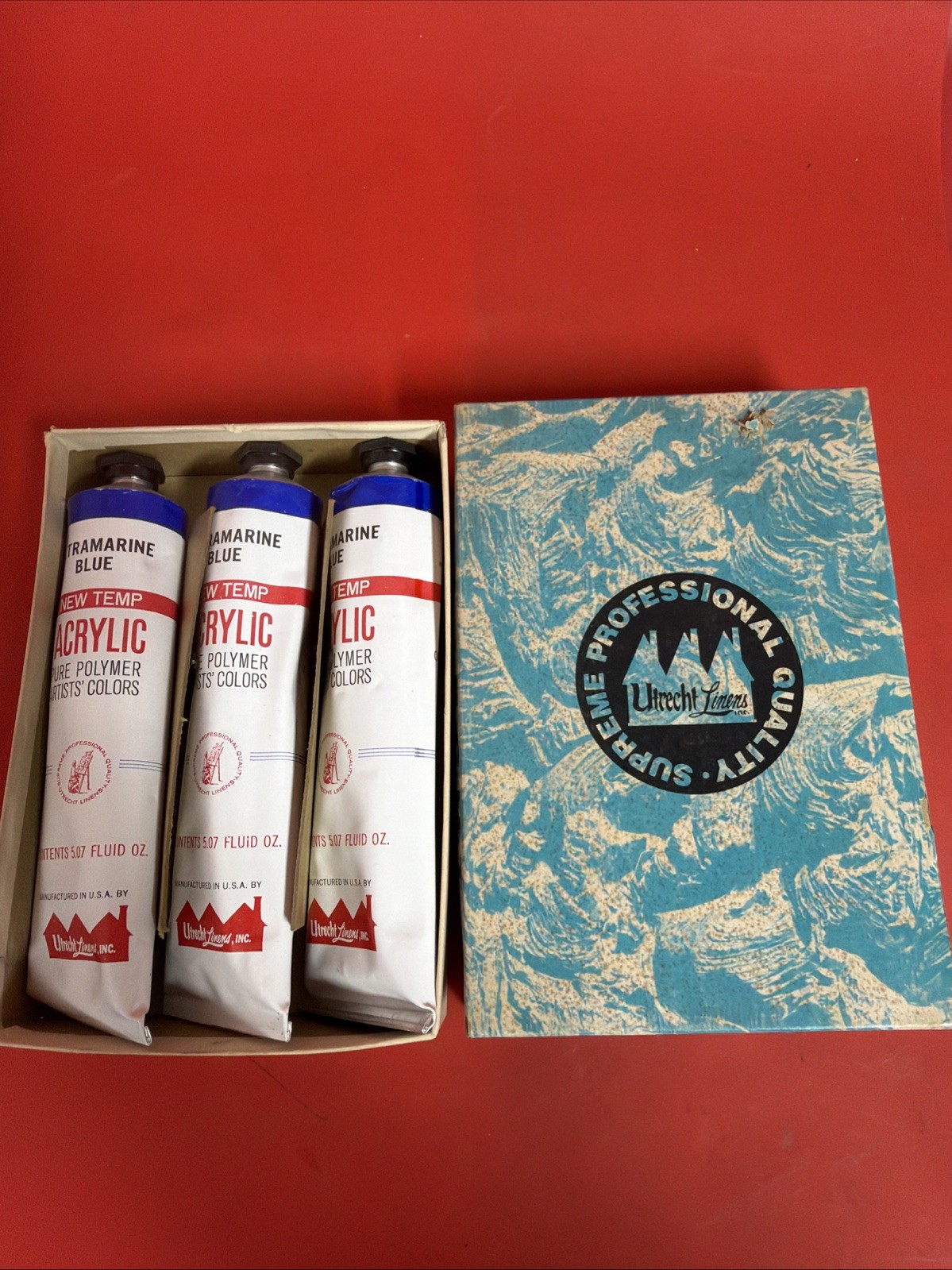 Vintage Utrecht Linens New Temp Acrylic Artists Colors Ultramarine Blue Set