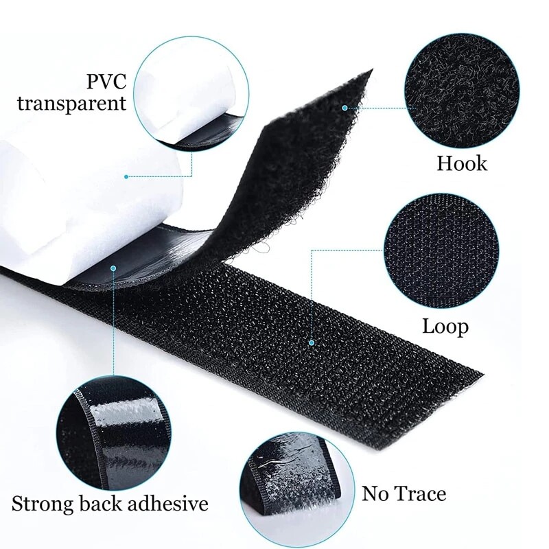 16.5ft Hook Loop Self Adhesive Fastener Tape Heavy Duty Double Sided Sticky Tape