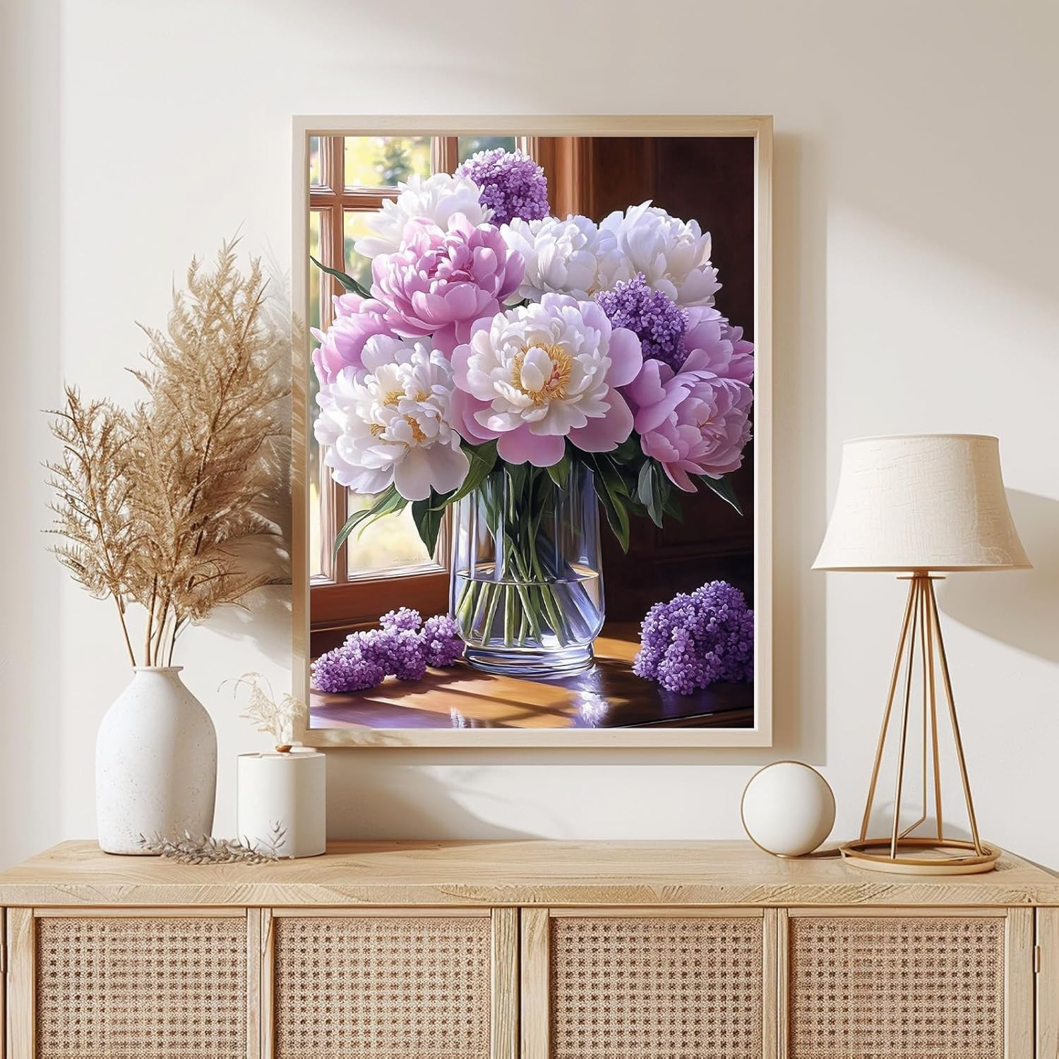 Flowers Paint by Numbers Kits for Adults Beginners with Wooden Frame, Easy Canva