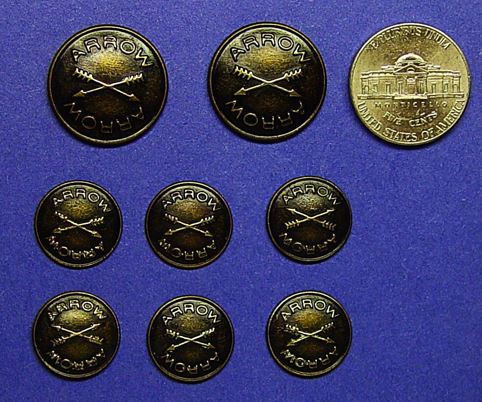 ARROW replacement buttons 8 Dark Bronze metal signature buttons Good Used Cond.