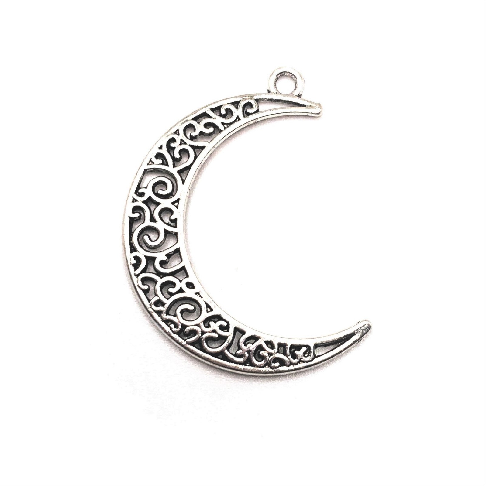Antique Silver Crescent Scroll Moon Charms, 40x29mm – US Seller