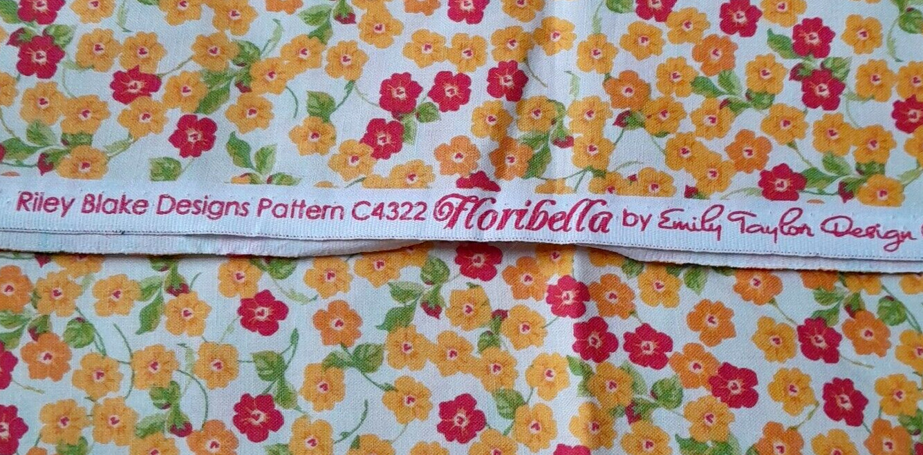 fabric for quilting, small red and yellow flowers 44” wide, “Floribella”