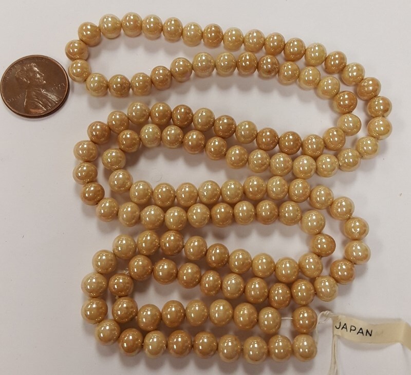 120 VINTAGE JAPANESE CHERRY BRAND GLASS BEIGE SATIN AB 6mm. ROUND BEADS 4725