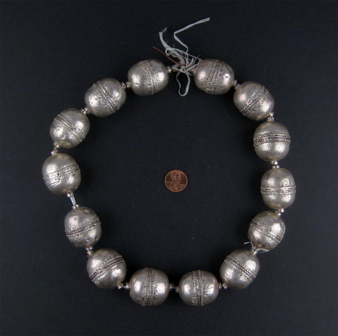 Jumbo Artisanal Ethiopian Silver Beads Strand 28mm African Round White Metal