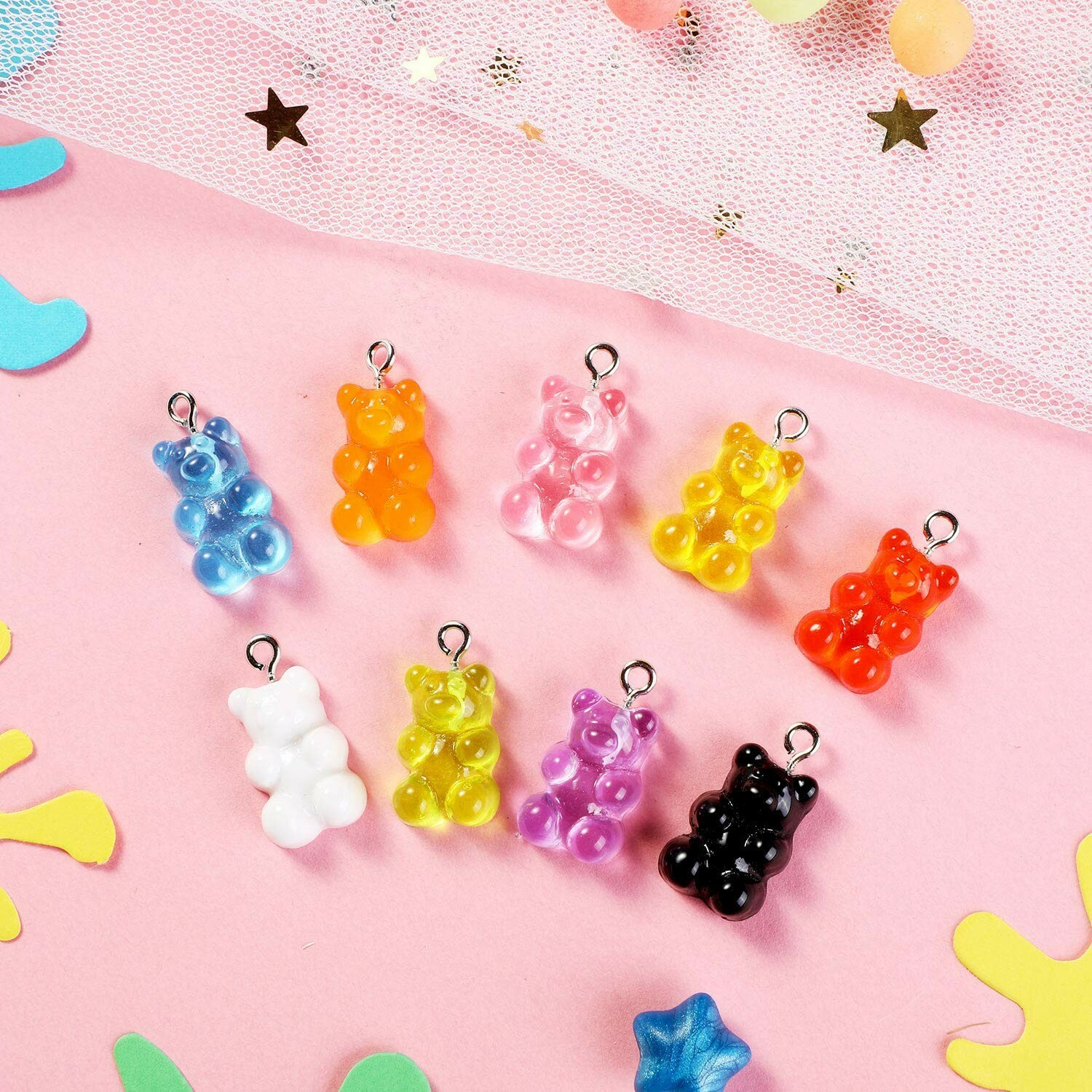 10 Candy Bear Charms Gummy Pendants Assorted Lot Findings Cute Jewelry Supplies