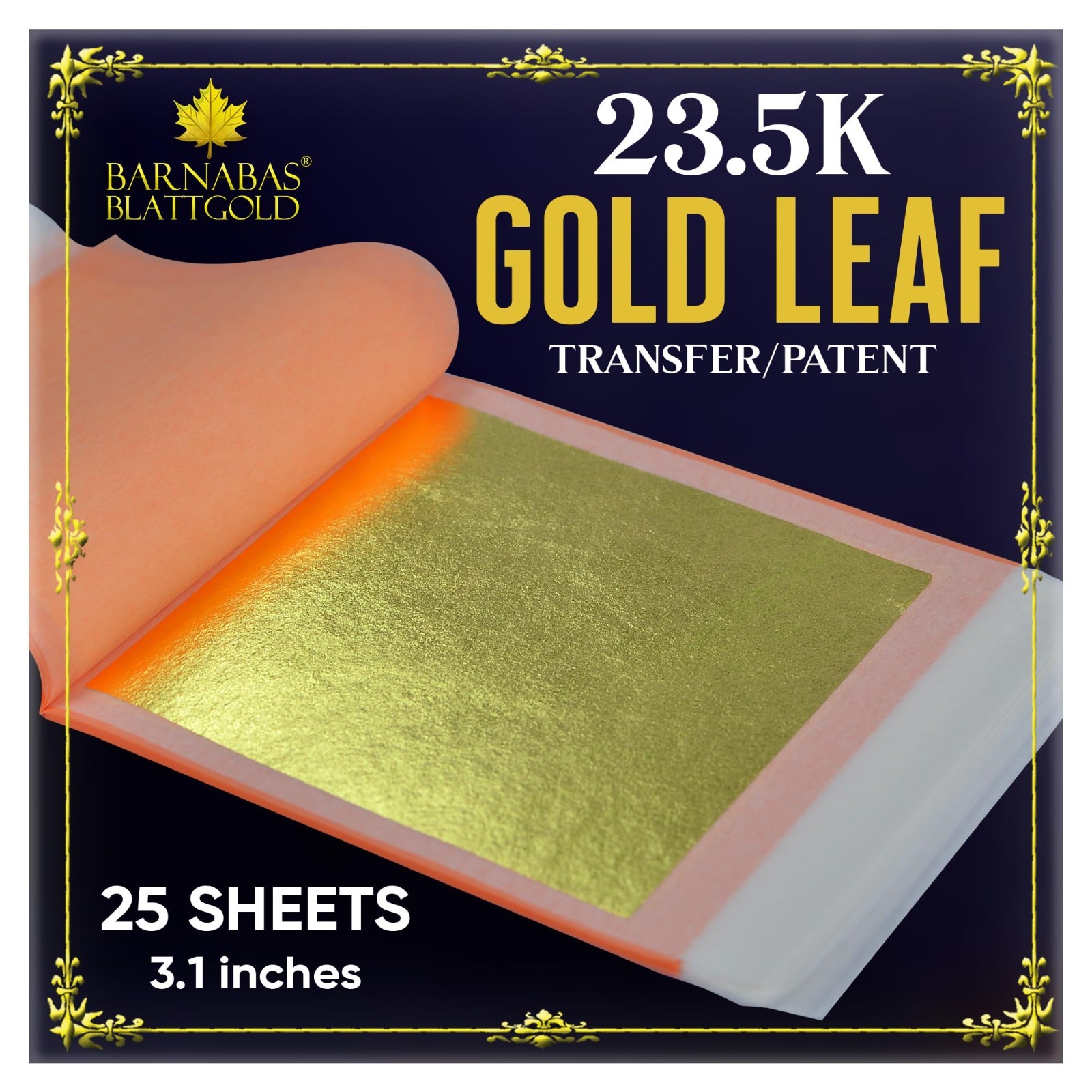 23.5K Gold Leaf Sheets – 25 Pack, 3.1″ for Arts, Crafts & Painting – Real Gold T