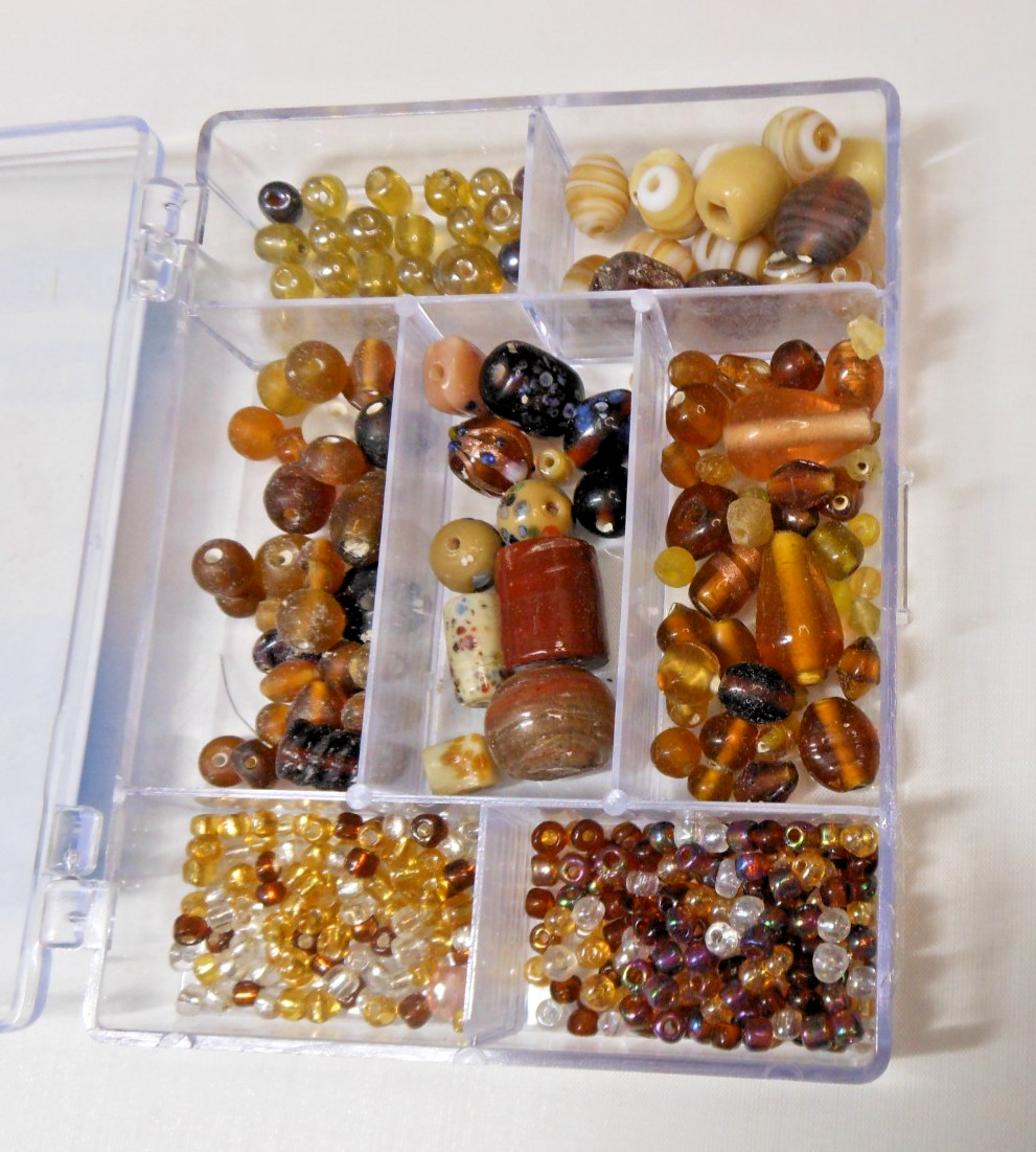 Vintage Amber Brown Glass Bead Mix Lot 5.8oz Jewelry Making Craft Supply