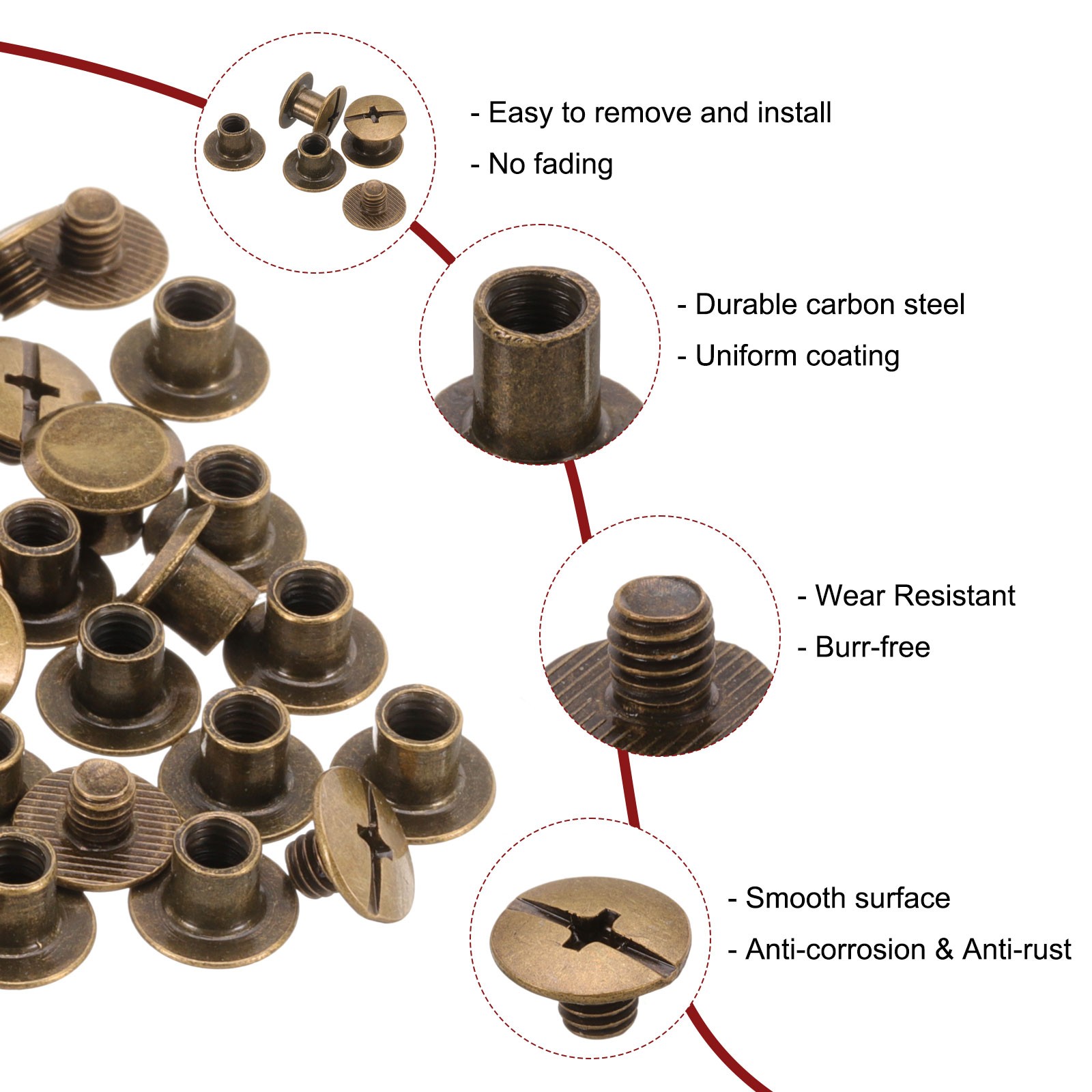50PACK M5 x 5mm Chicago Screw Metal Stud Screw Rivets for Leather Bronze