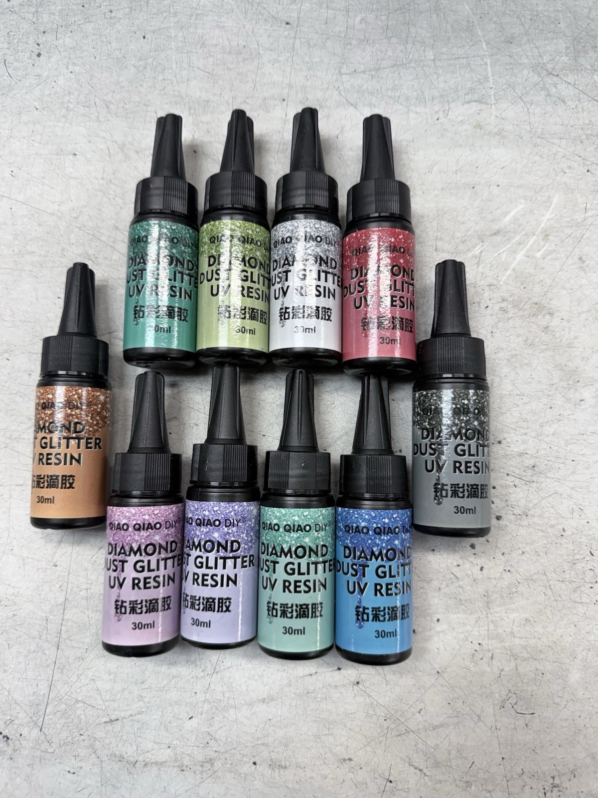 Qiao Qiao DIY Odorless UV Resin Glue – Diamond Glitter Collection 10 Piece Total