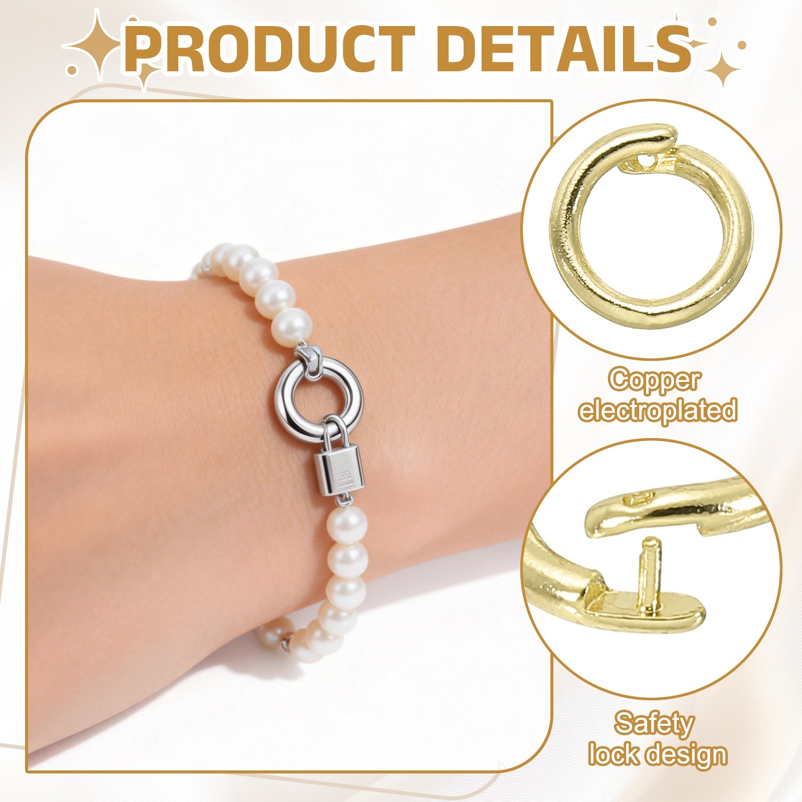 30 Pcs Locking Jump Rings 5.5/7.5/10mm Round Twist Clasp 14k Gold