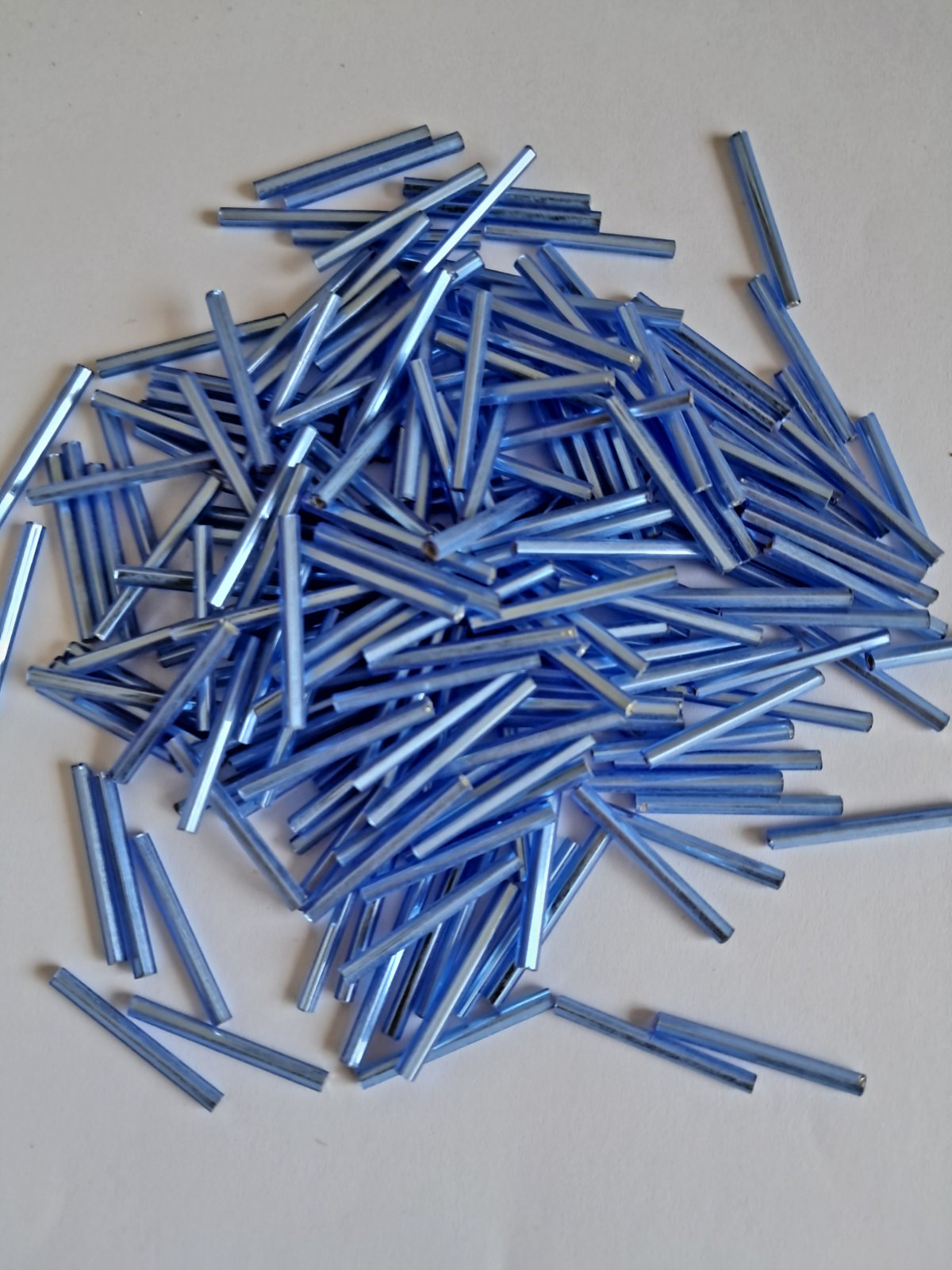 CZECH 25 MM LIGHT BLUE SILVERLINE BUGLE BEADS WITH DRILLED HOLE “200 LOOSE PCS”