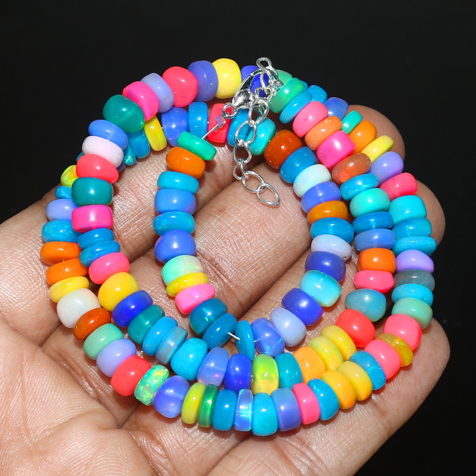 Rainbow Gemstone Necklace Ethiopian Opal Beads Handmade Jewelry 3189P