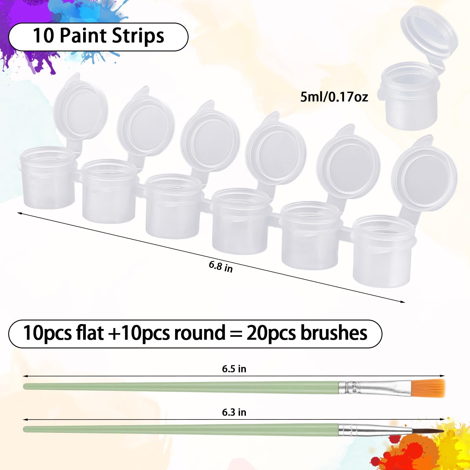 60 PCS Paint Containers Lids Empty Pots 20 Brushes 0.3 Oz Pods Cups Crafts