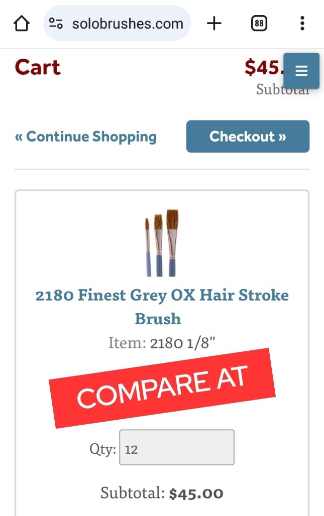 SOLO HORTON 2180 Finest Grey Ox Hair Stroke Brush 1 Dozen 1/8 in size.
