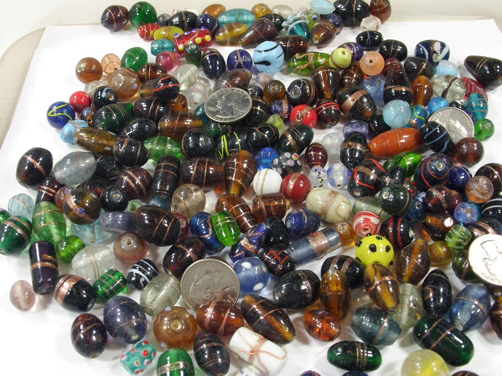 2 Pounds Assorted Shapes and Sizes Old Stock India Handmade Glass Beads (Y-68)⭐