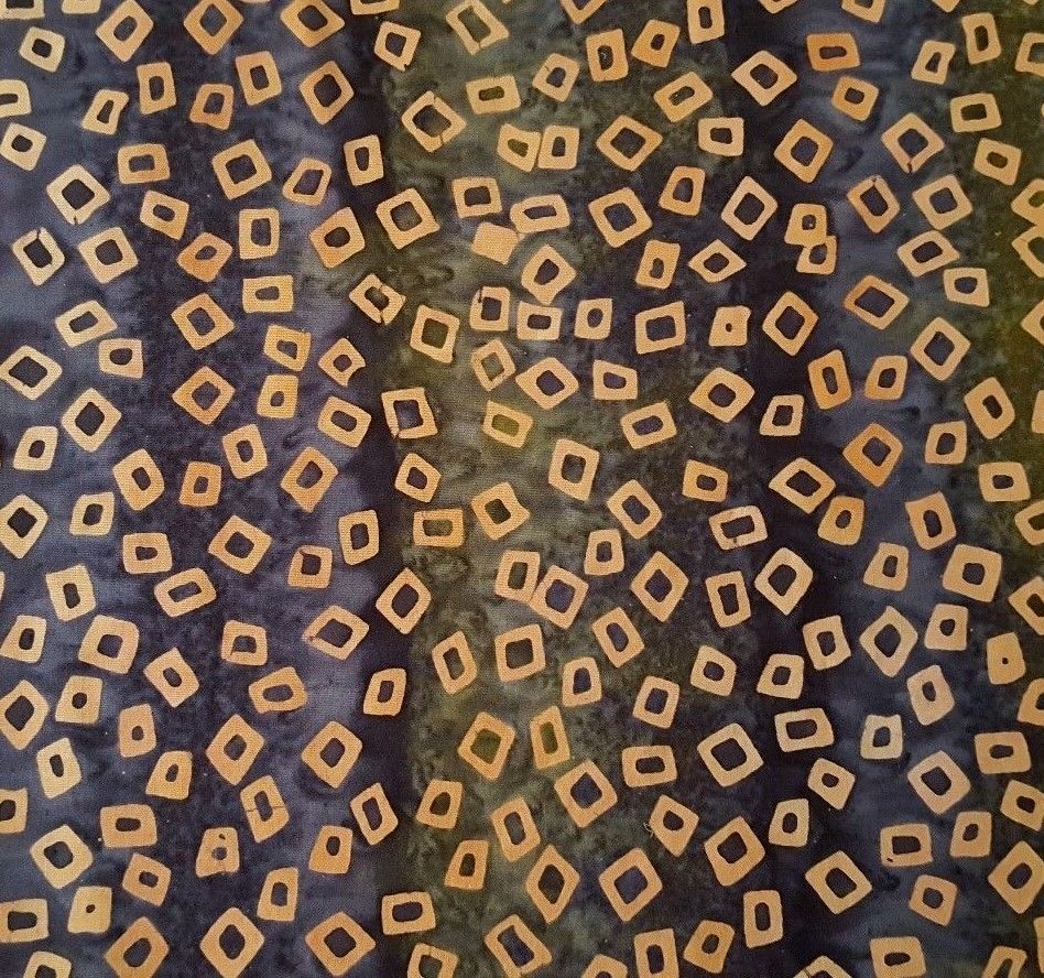 Green Tea Batik BTY Princess Mirah Design Bali Fabrics Olive Tan Navy Squares