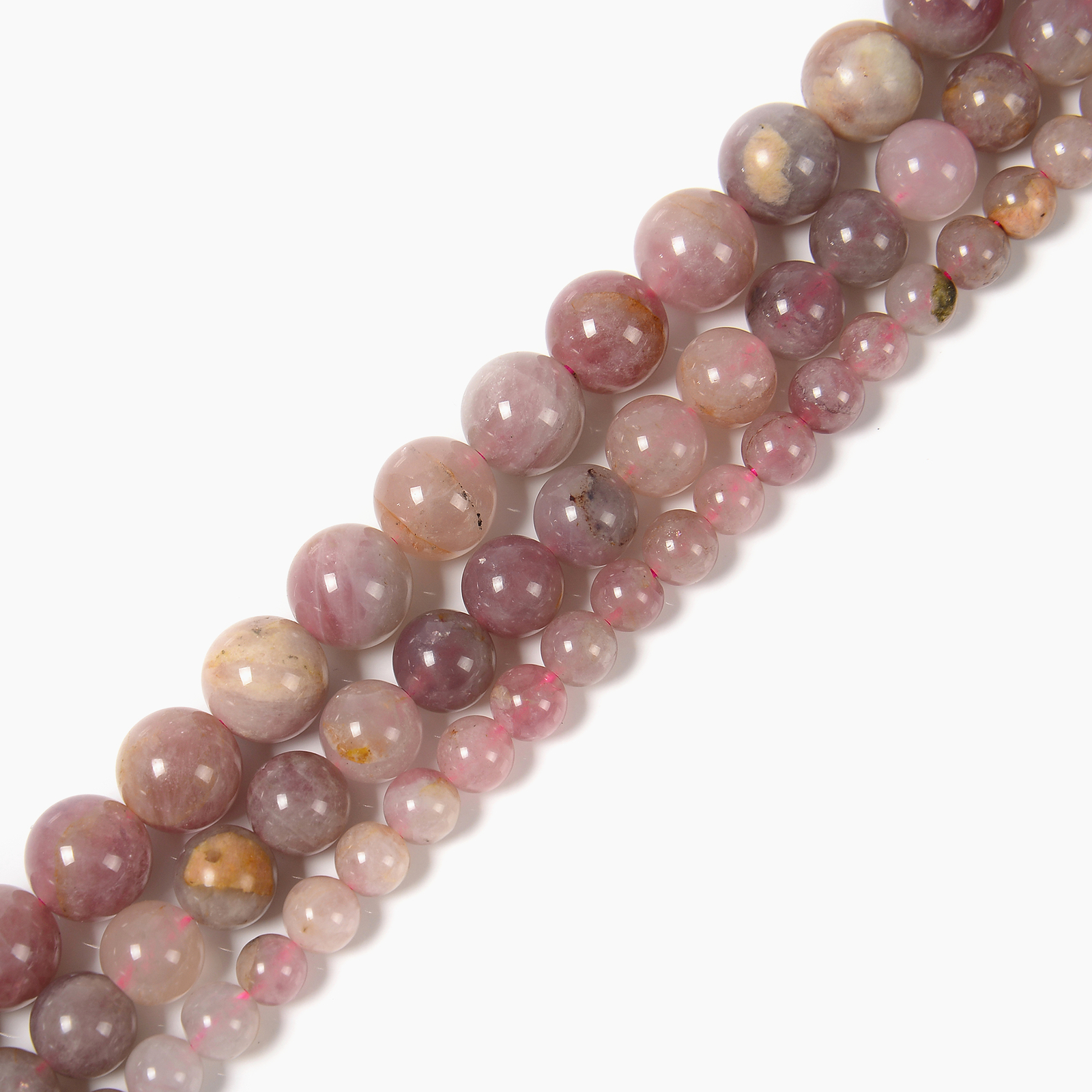 Multi Color Madagascar Rose Quartz Smooth Round Beads 6mm 8mm 10mm 15.5” Strand