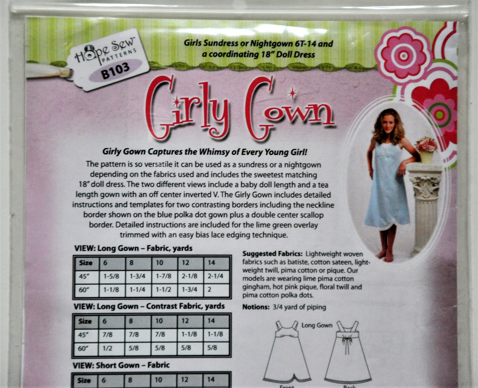Girls + 18″ Doll Pattern Dress Gown Sizes 6-14 in 2 Lengths Private Label