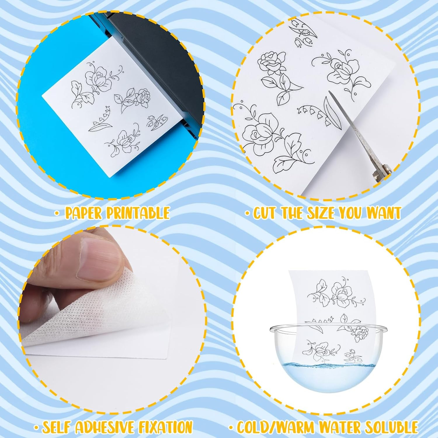 12Pcs Water Soluble Embroidery Paper, 8.5″X11″ Stick and Stitch Embroidery