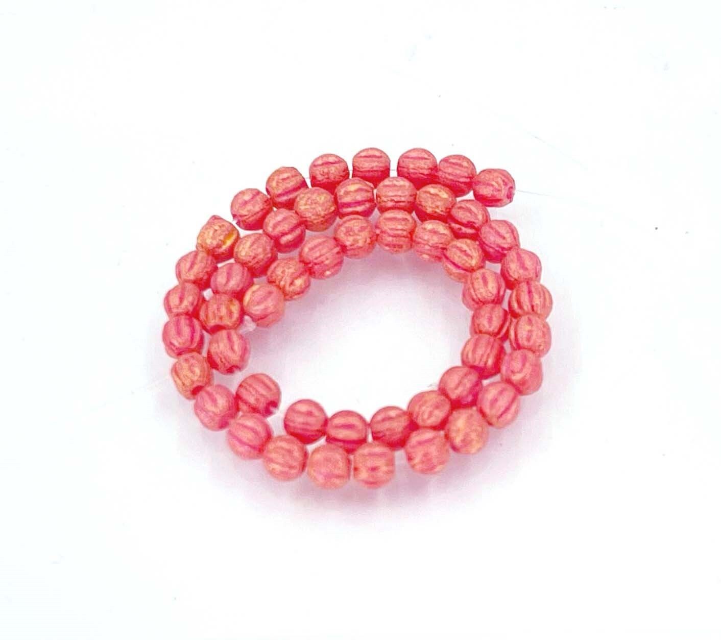 50 Czech Glass Melon Round Beads pink Amaranth 3mm – Pacifica – Strawberry