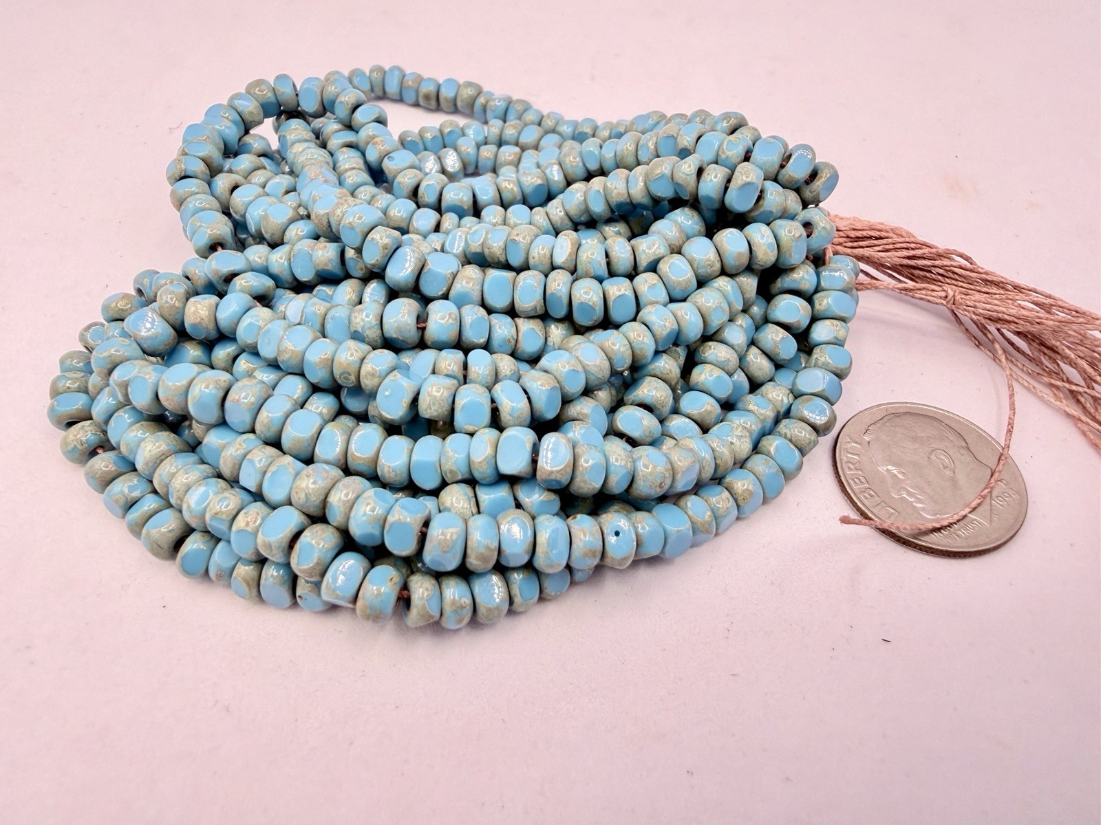 12 Strands Czech Glass 3-Cut Seed Beads Picasso Turquoise 6” Table Cut 3×4-5mm