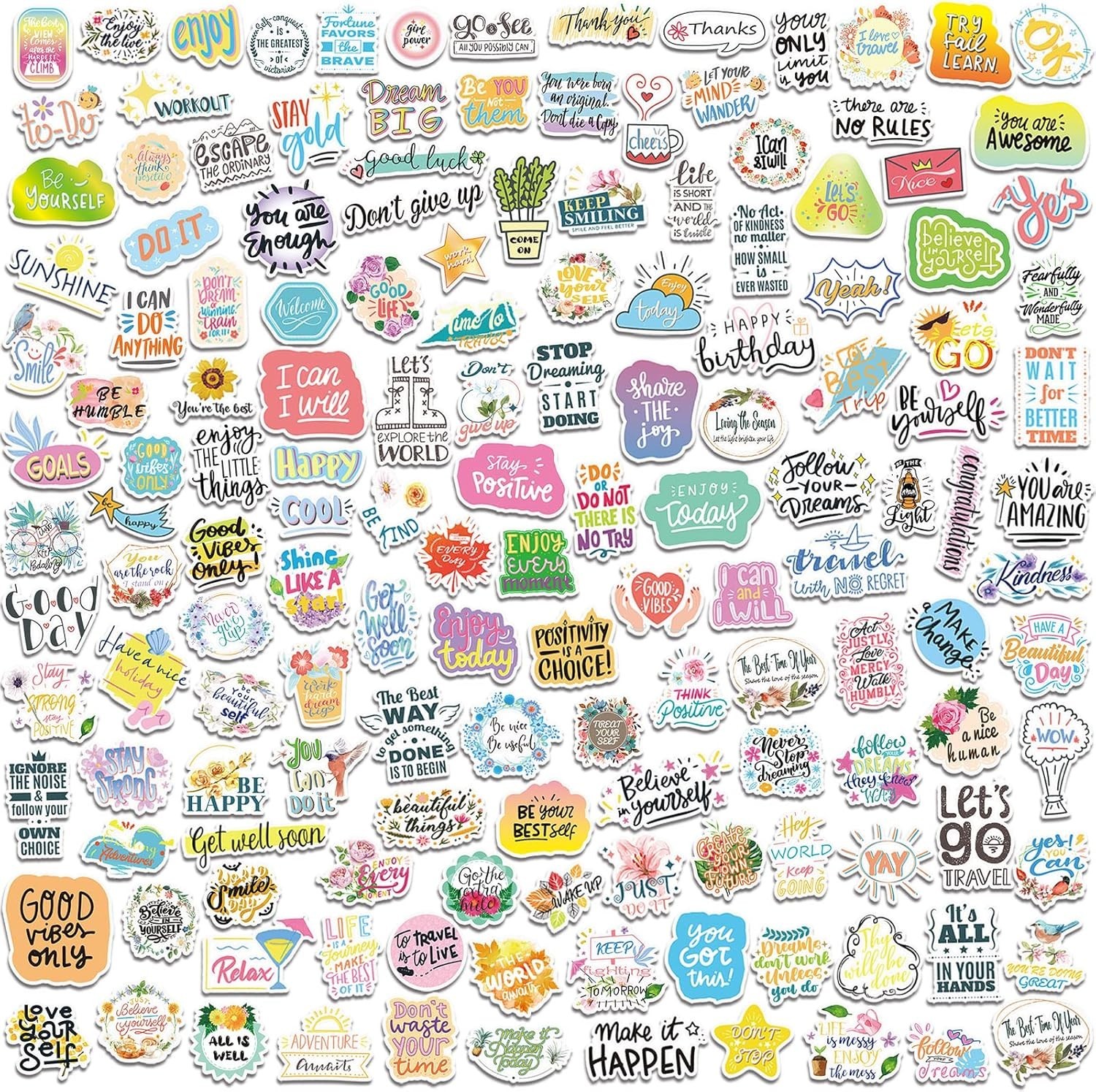 Fun & Inspirational Waterproof Vinyl Stickers – 150 Unique Designs for All Ages