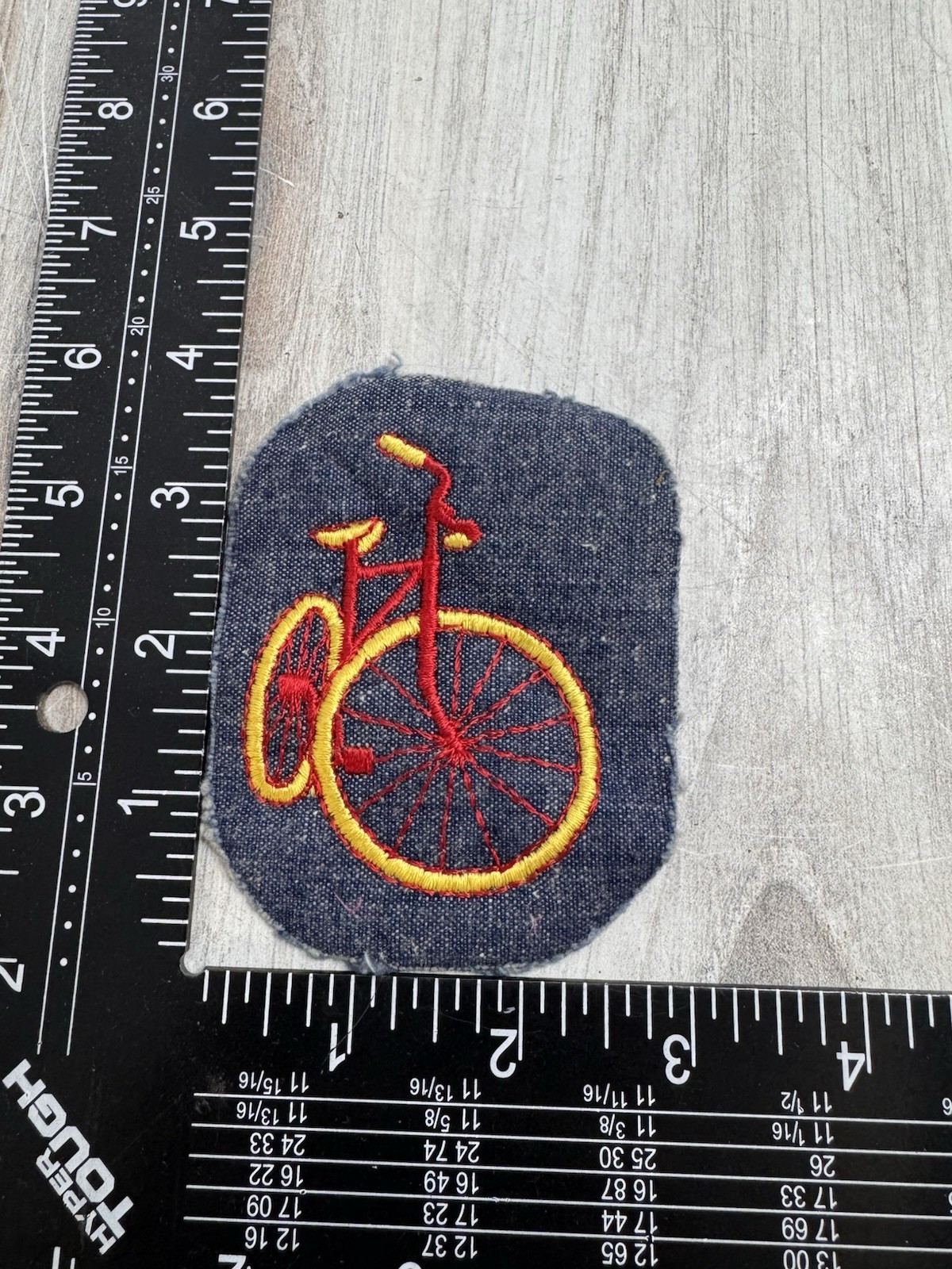 Vintage Bicycle Embroidered Patch Denim Red And Yellow High Wheel