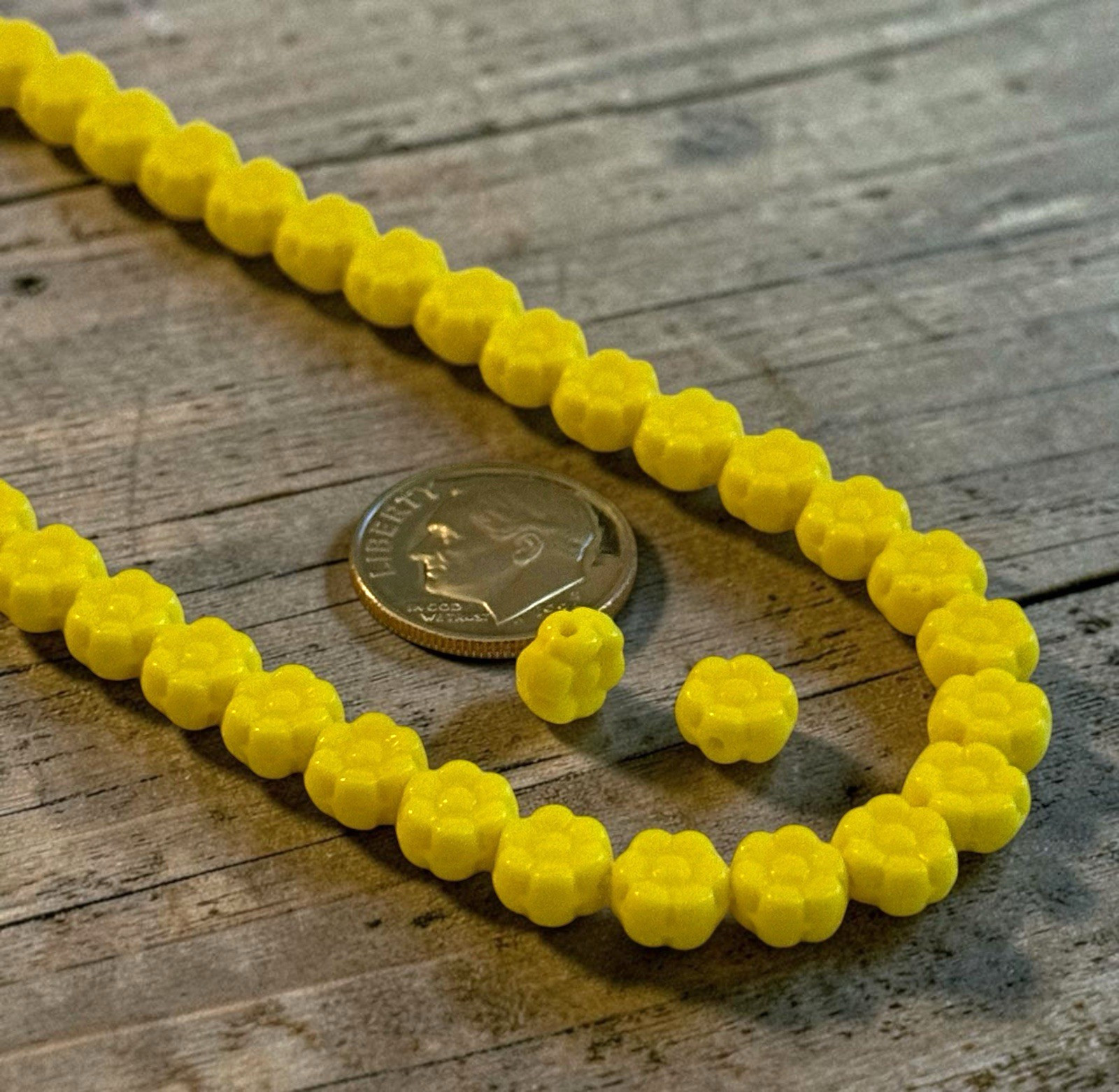 62 Vintage Czech Boho Glass Yellow Flower Coin Beads 7x4mm Jablonex Czechia