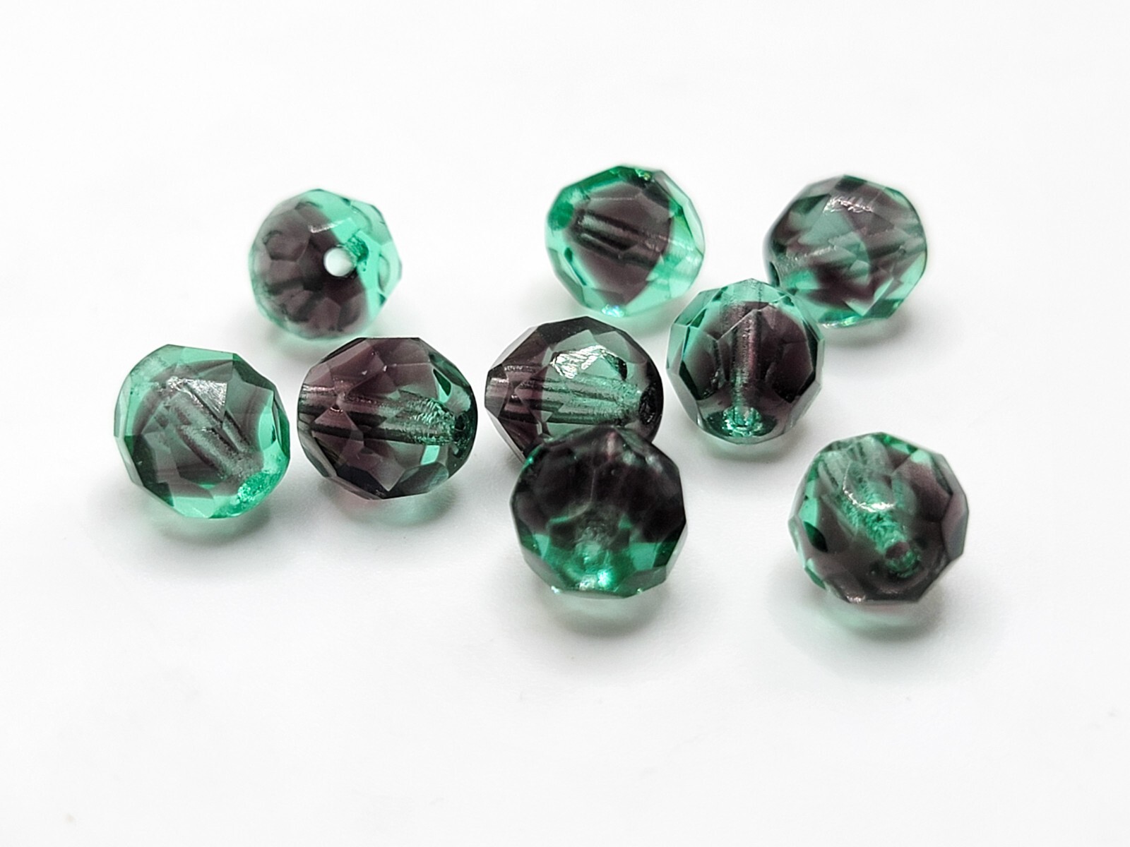 Emerald Purple Uranium Glass Beads Bicolor 4mm 6mm 8mm Czech Fire Polished 10pcs