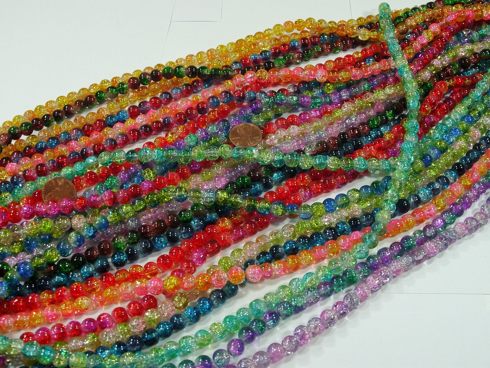20 Strands 18″ (8mm) Assorted Colors 2 Tone Crackle Glass Beads Bulk Lot (HA-54)