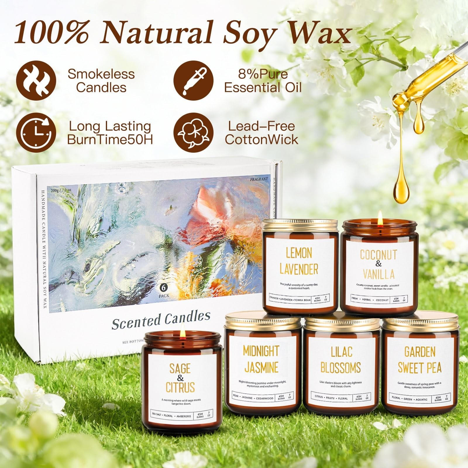 Candles for Home Scented – Soy Candles Non Toxic, 6 Pack Candle Gift Set | 42…
