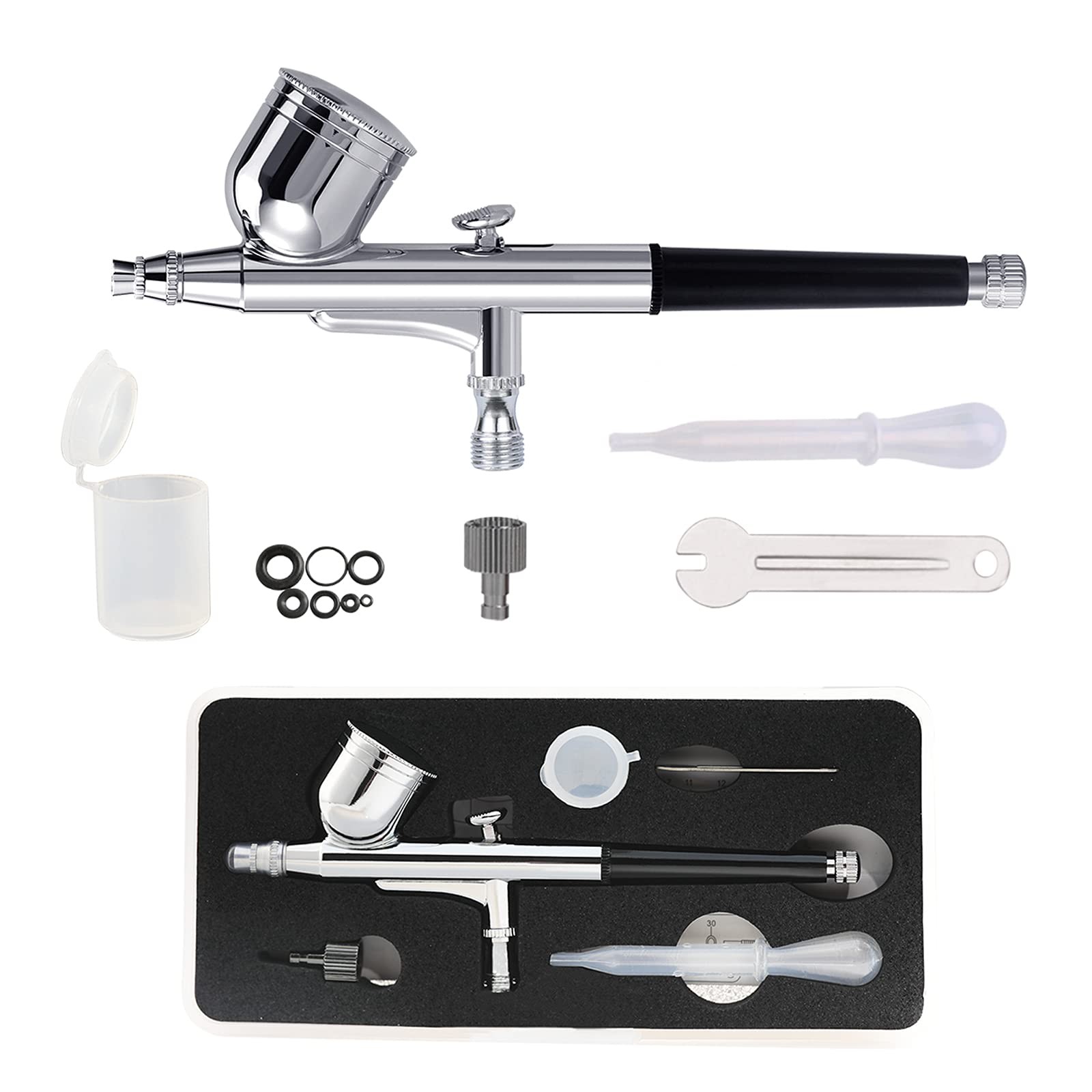 Airbrush Kit Dual-Action Feed Brush with 0.3mm and 1/3 oz. for Hobby, Models,…