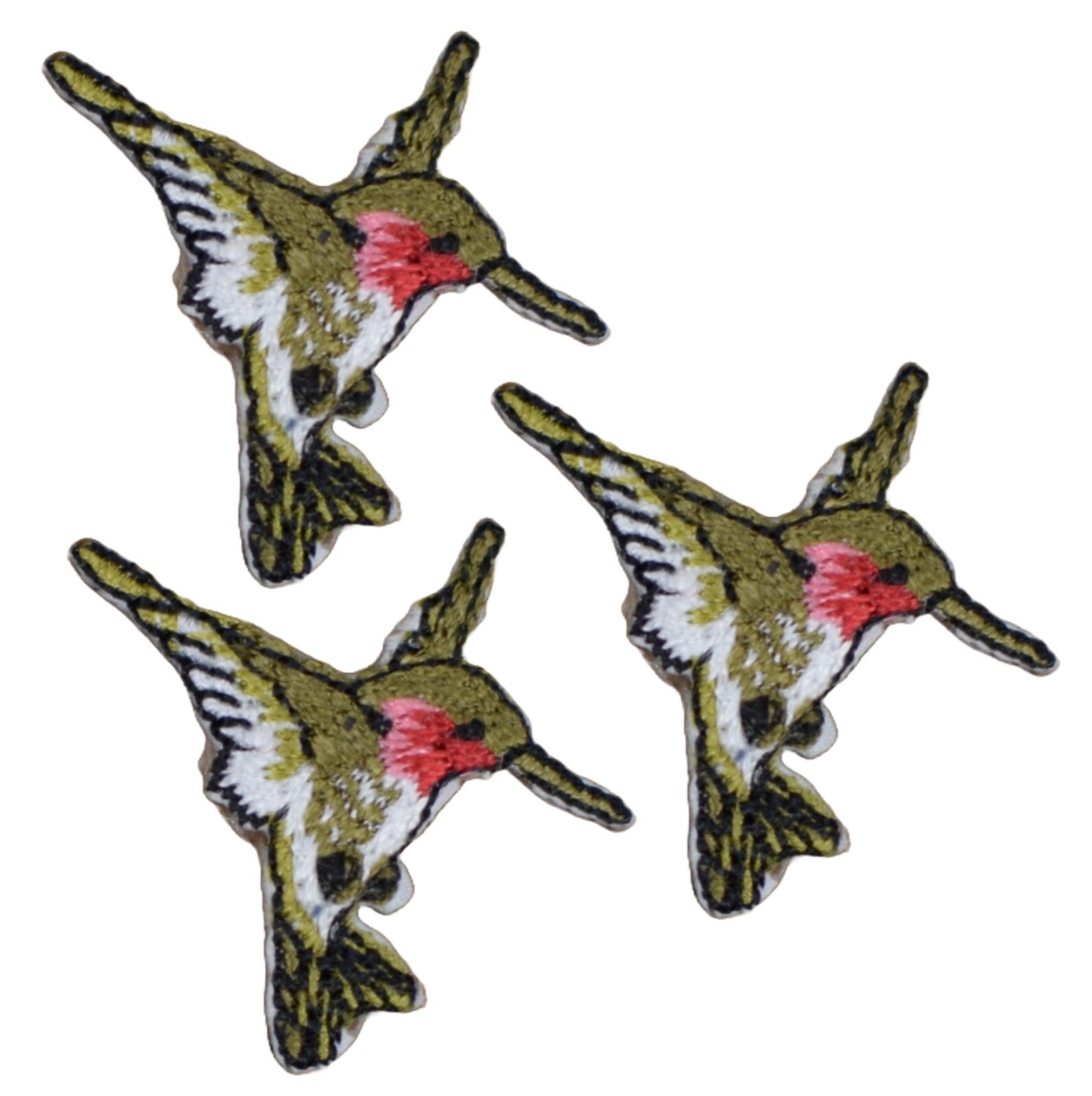 Mini Hummingbird Applique Patch – Right Facing Pink White Green Bird Badge 1.25″