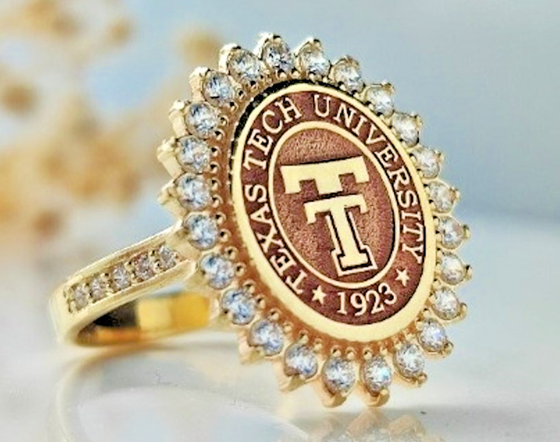 Texas Tech University 1923 Gold Plated Ring w/ CZ Stones | Alumni Graduation Jew