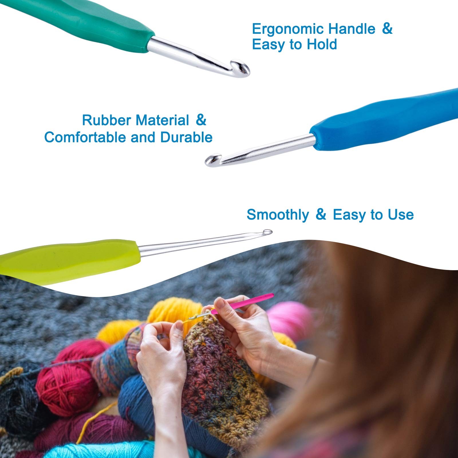 9 Pcs Ergonomic Handle Crochet Hooks Set for Arthritic Hands Knitting