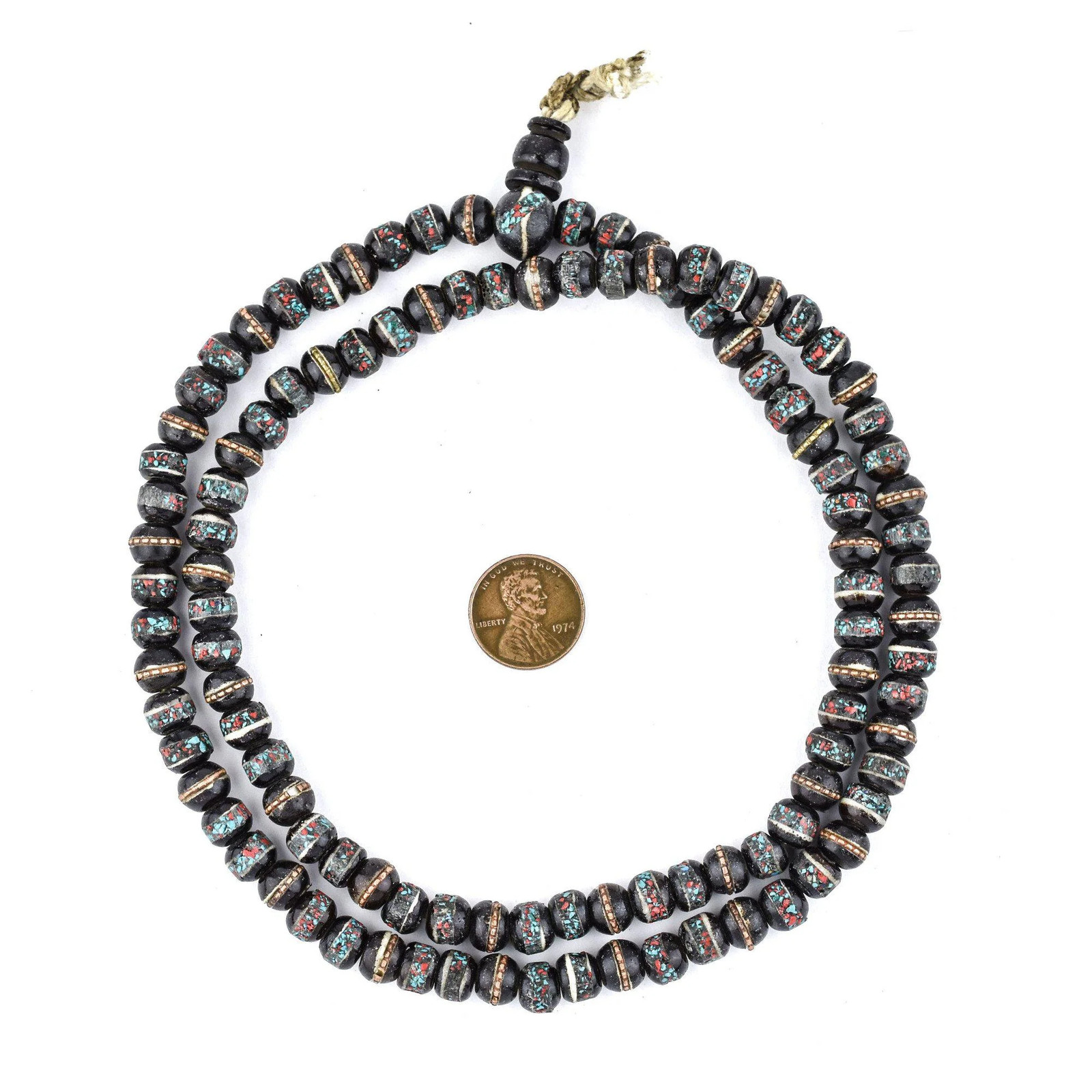 Black Speckled Inlaid Yak Bone Mala Beads 8mm Nepal Multicolor Round Large Hole