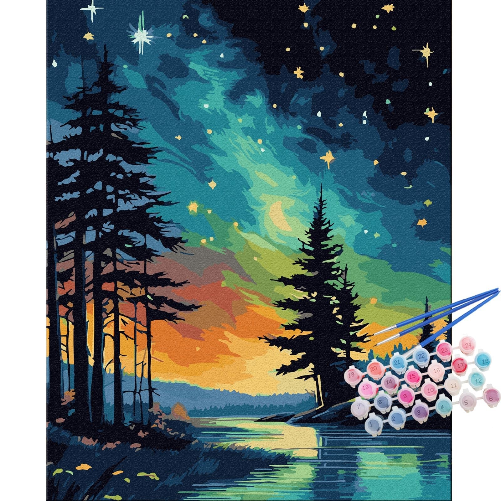 TOCARE Aurora Paint by Numbers Kit for Adults,Aurora Borealis Adult Paint by …