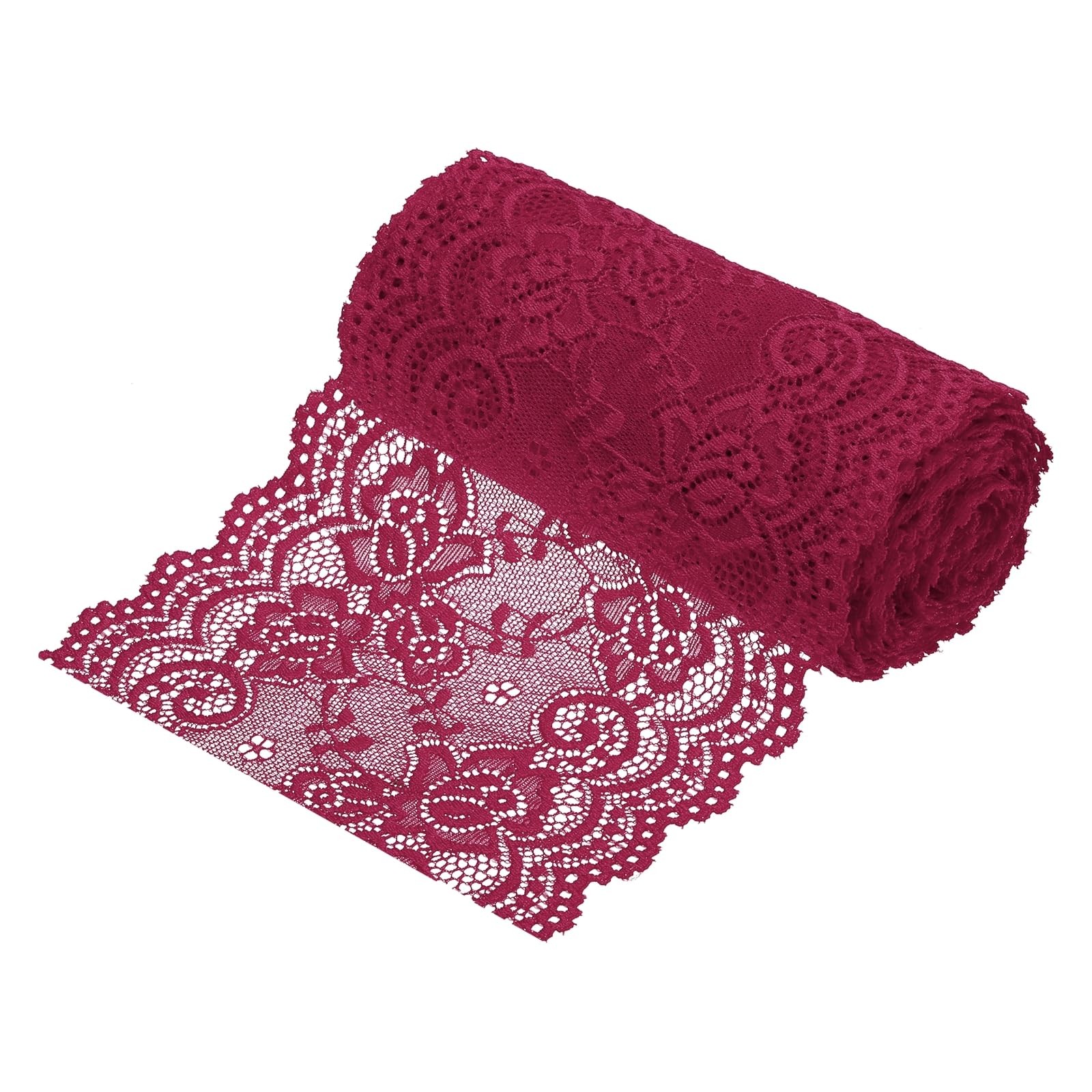 MECCANIXITY 6 Inch Wide 5 Yard Lace Ribbon Floral 5 Yard, Burgundy Red
