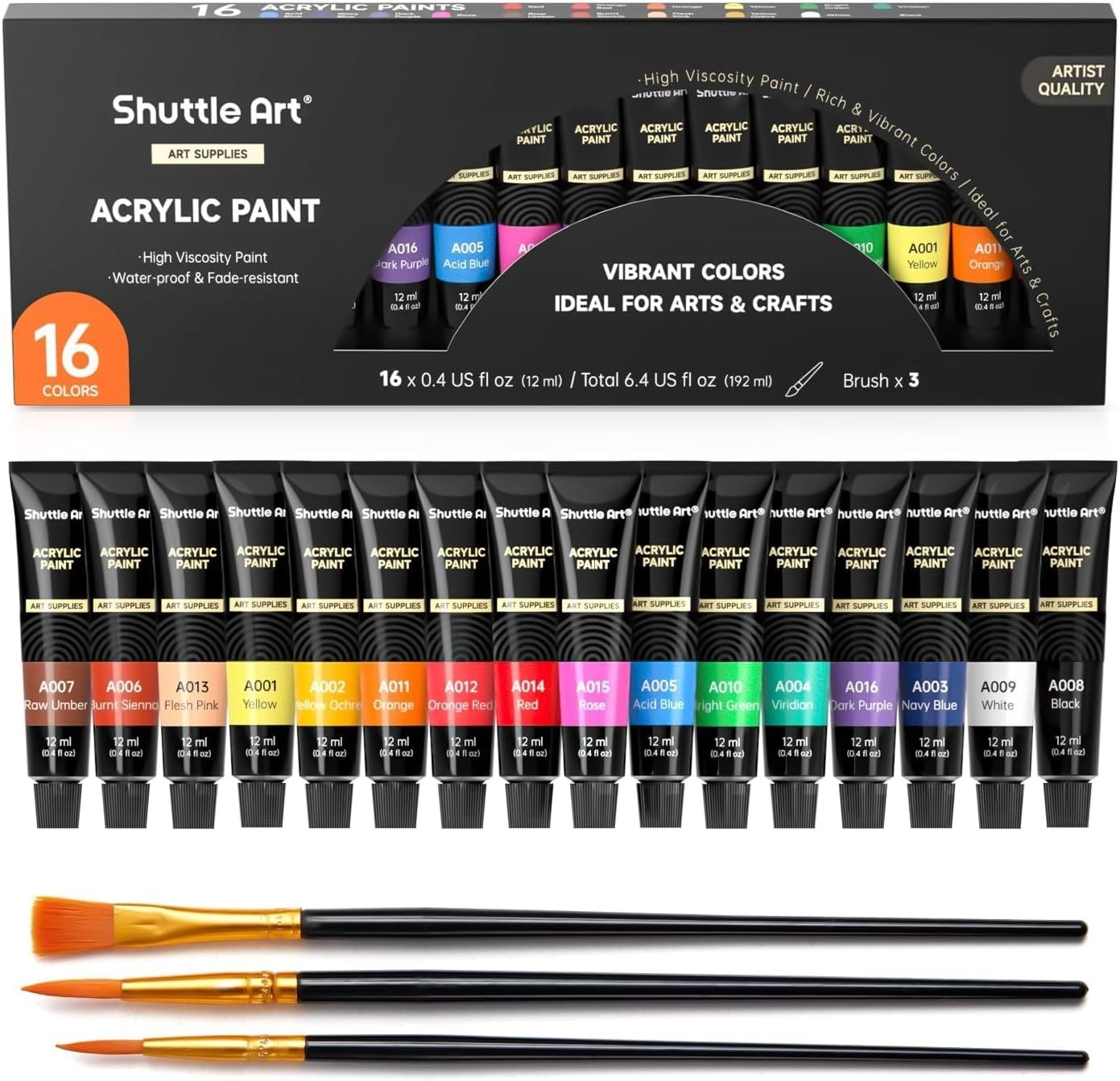 Vivid Acrylic Paints Set with 16 Brilliant Colors – Perfect for Every Artist