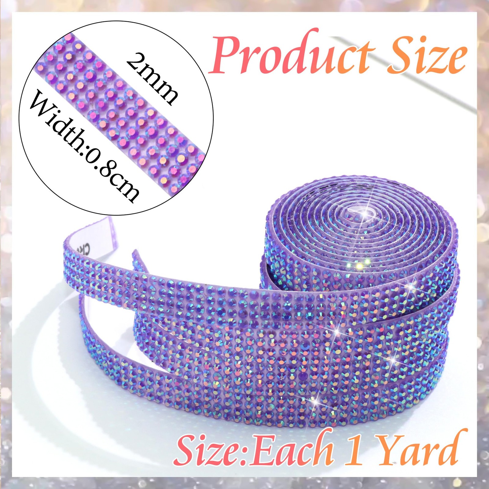 4 Rolls Crystal Rhinestone Ribbon Purple AB Diamond Tape Sticker