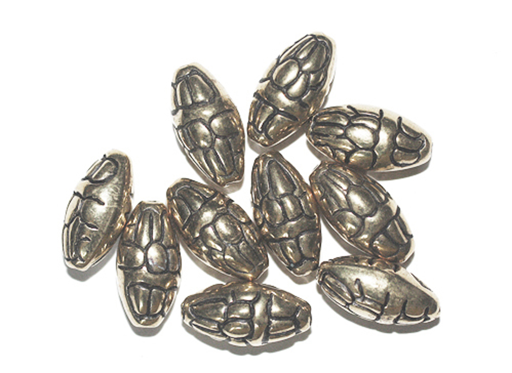 20mm Decorative Oval Melon Antiqued Goldtone Metalized Metallic Beads