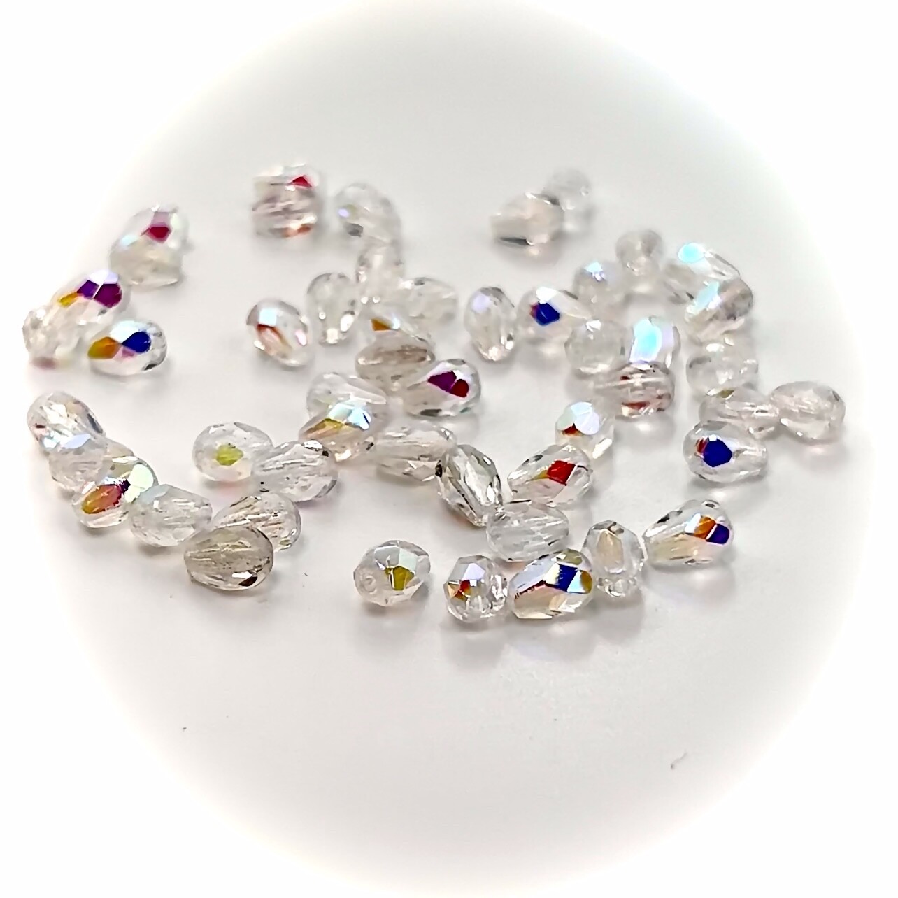 Czech Glass Pear Shaped Fire Polished Beads 7x5mm Crystal AB Tear Drops, 50 pcs
