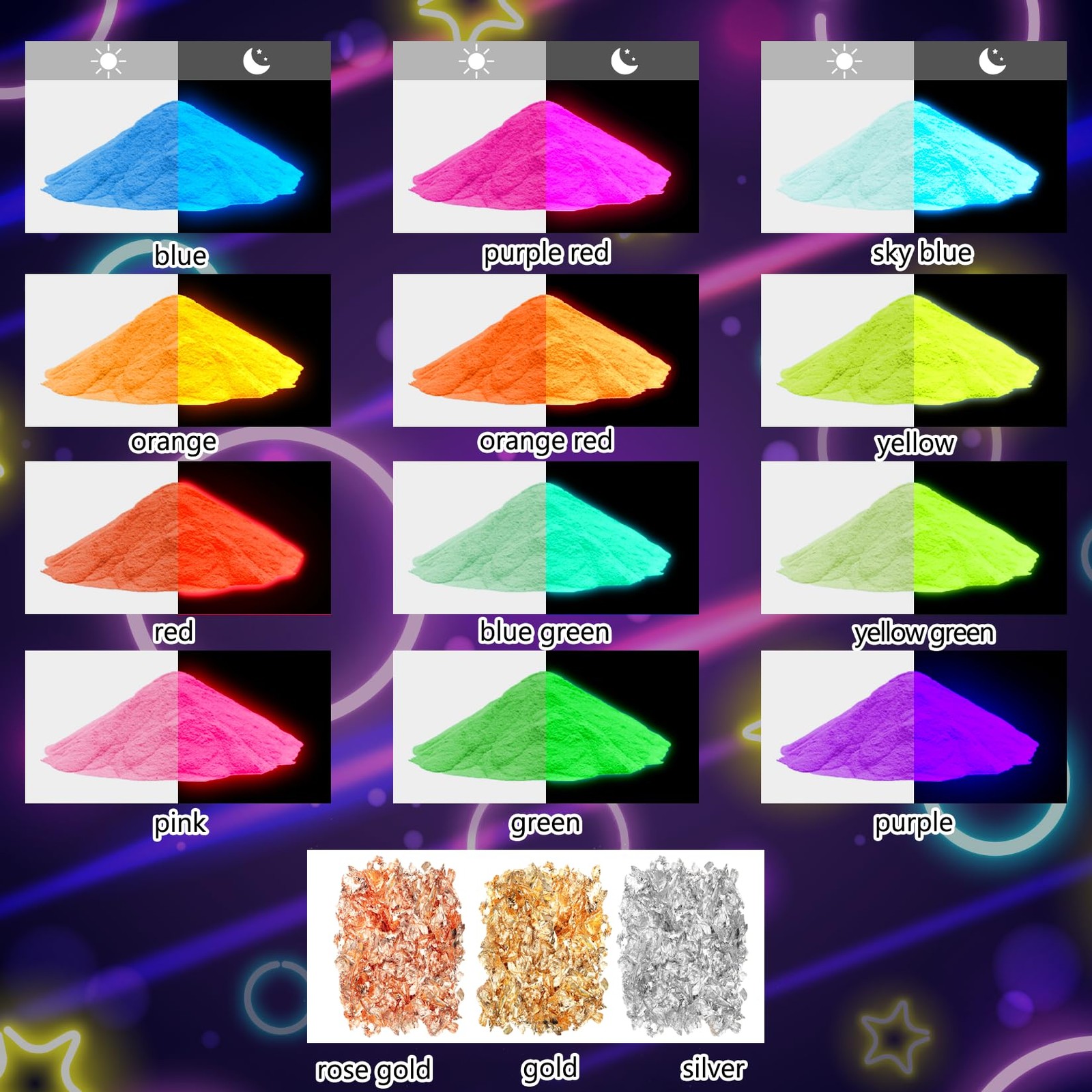 Glow in The Dark Pigment Powder – 12 Colors Luminous Powder 20g/0.7oz and 3 C…