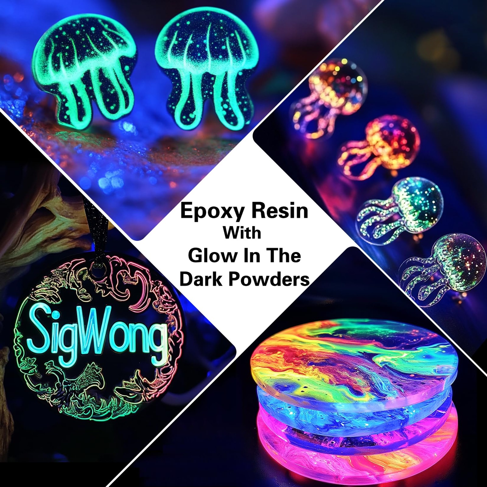 Glow in The Dark Pigment Powder – 12 Colors Luminous Powder 20g/0.7oz and 3 C…