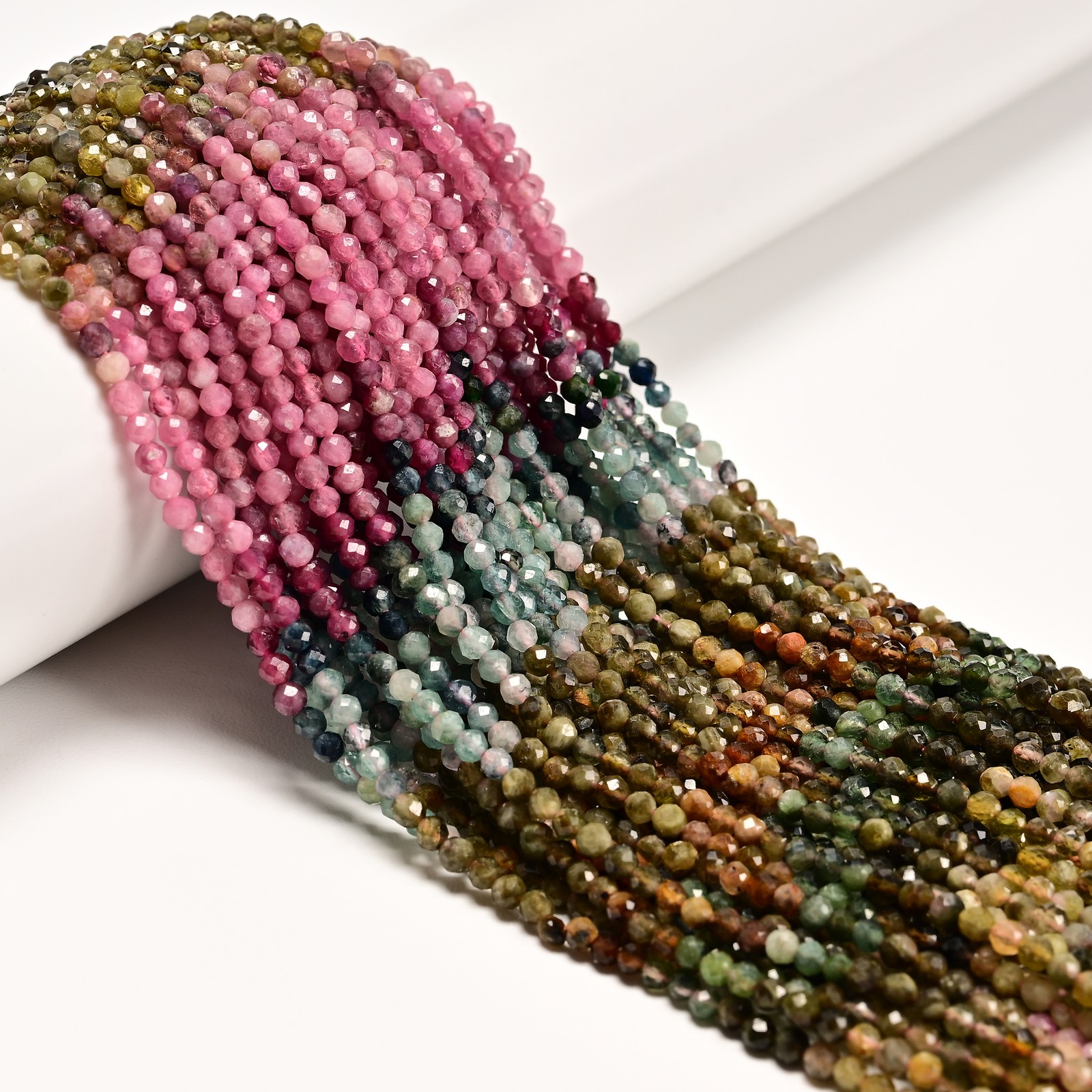 Natural Gradient Multicolor Tourmaline Faceted Round Beads Size 3mm 15.5″ Strand
