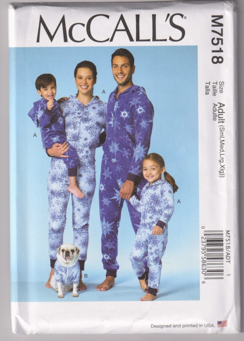 7518 McCALLS – PAJAMAS & Dog COAT – UNISEX Adult Sz S/M/L/XL